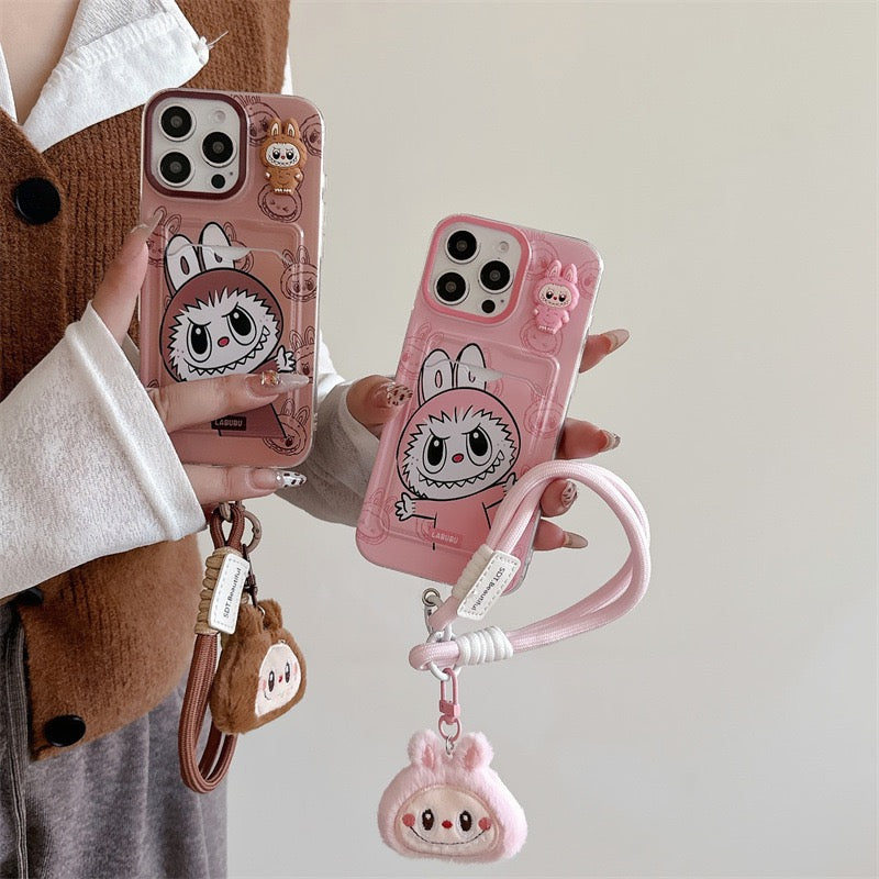 Labubu Phone Case with Detachable Strap & Plush Bunny Charm
